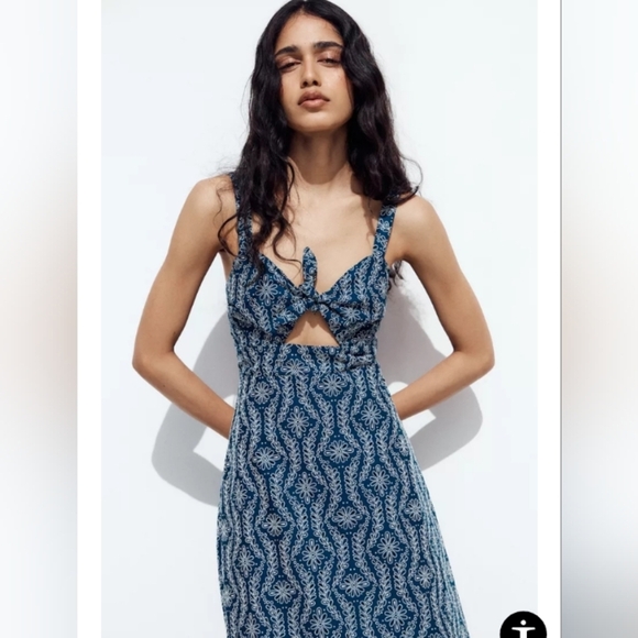 Zara Rubberized Openwork Embroidery Midi Dress - Picture 3 of 9